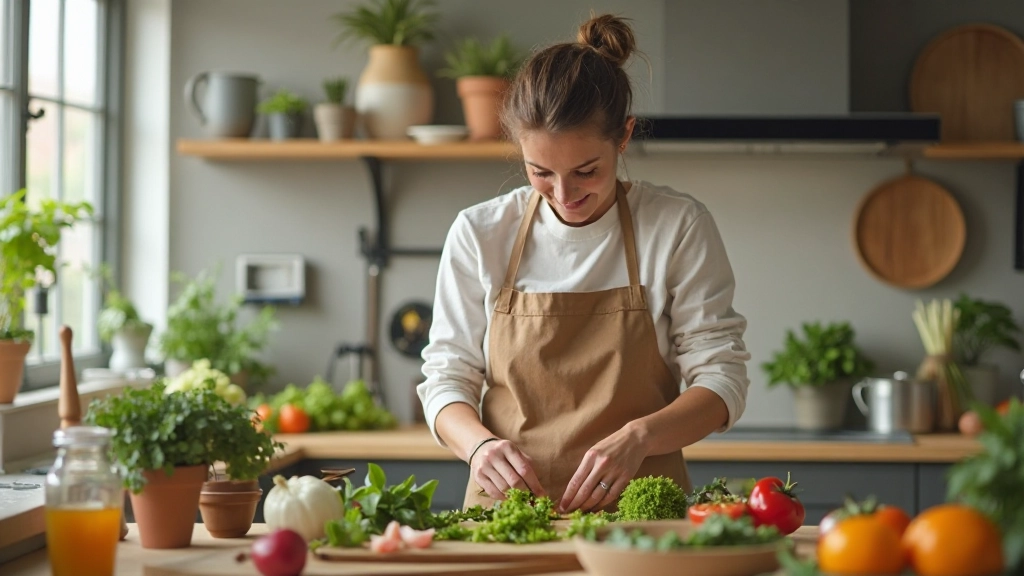 Gezonde maaltijdprep met verse groenten en ingrediënten in moderne keuken