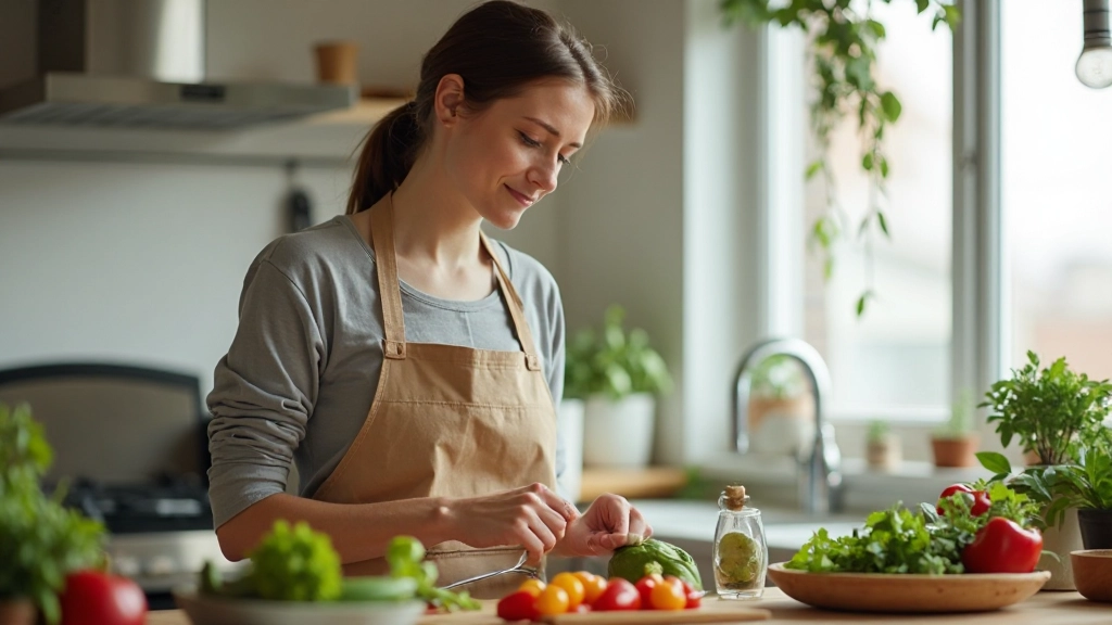 Gezonde voeding met verse groenten, fruit en volgraanproducten op een heldere keukenafzet